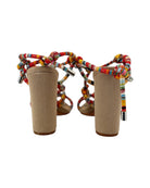 Colorful braided strap sandal heels