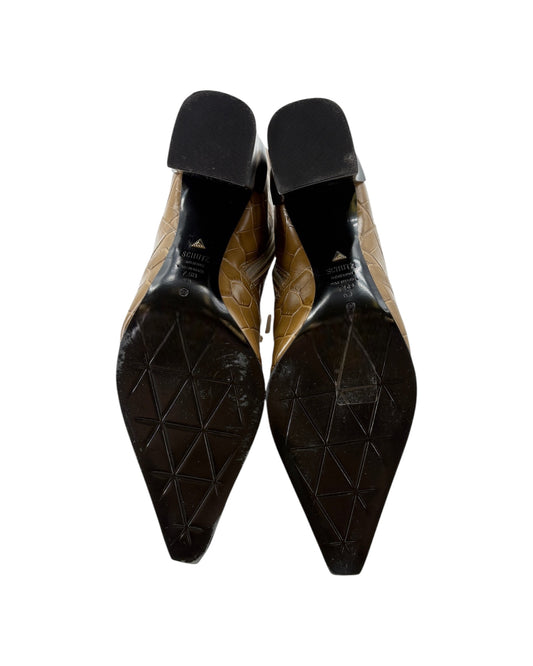 Pair of black pointed-toe shoes on a white background