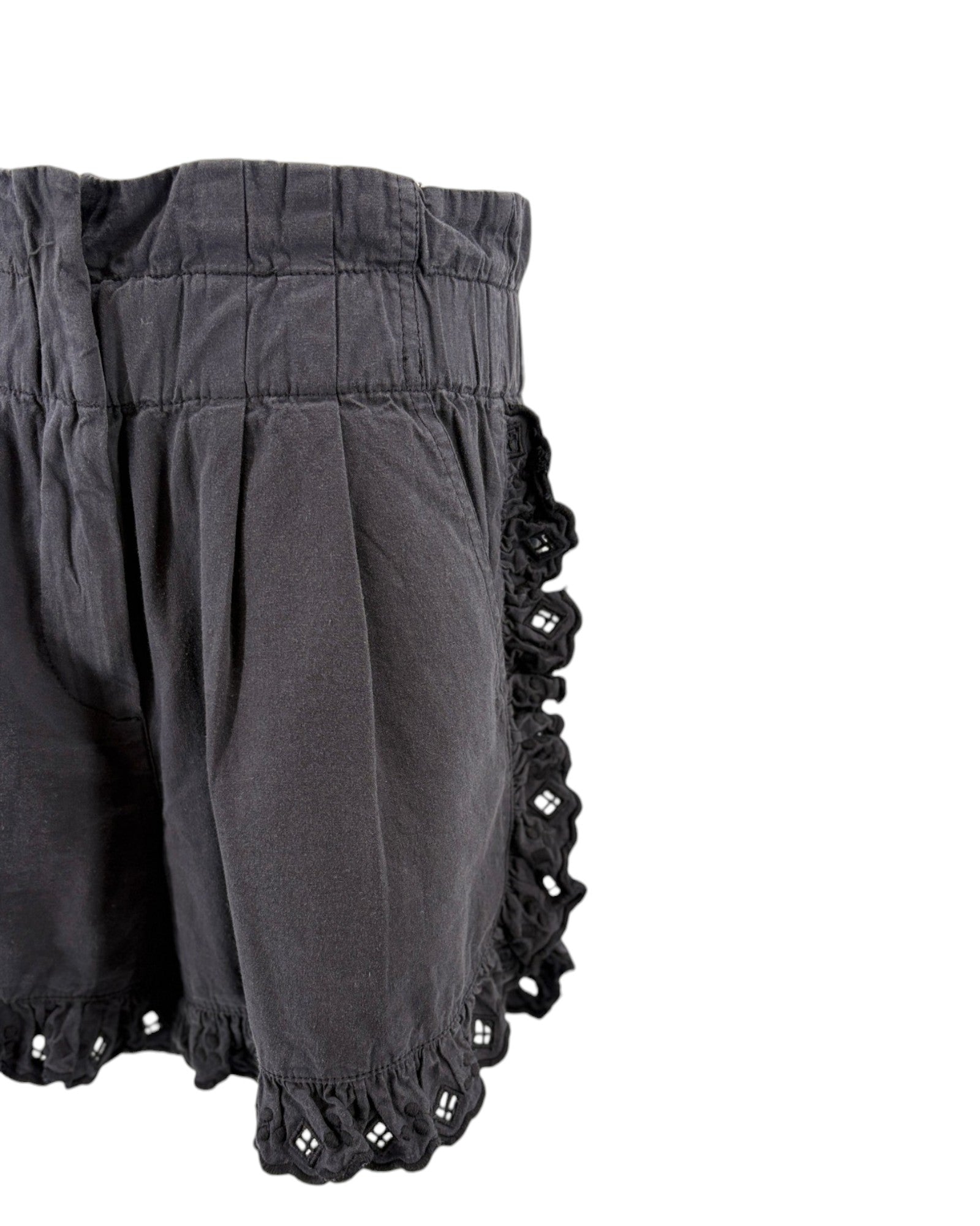 Sea NY black shorts with ruffled hem on a white background
