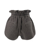 Gray quilted shorts on white background