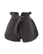 Gray quilted shorts on white background