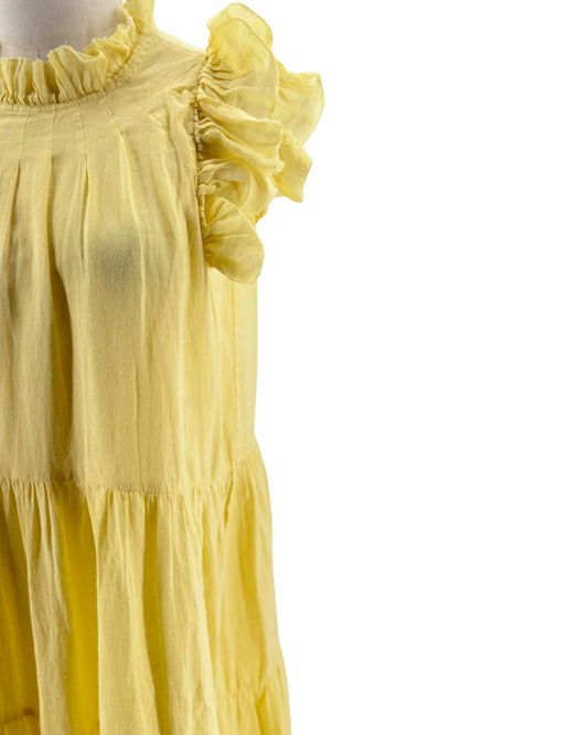 Yellow dress with ruffled sleeves on a white background