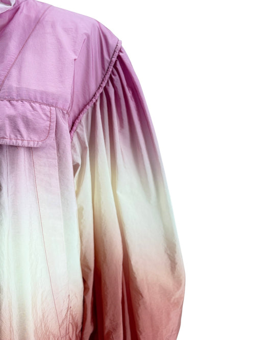 Gradient jacket transitioning from purple to pink on a white background
