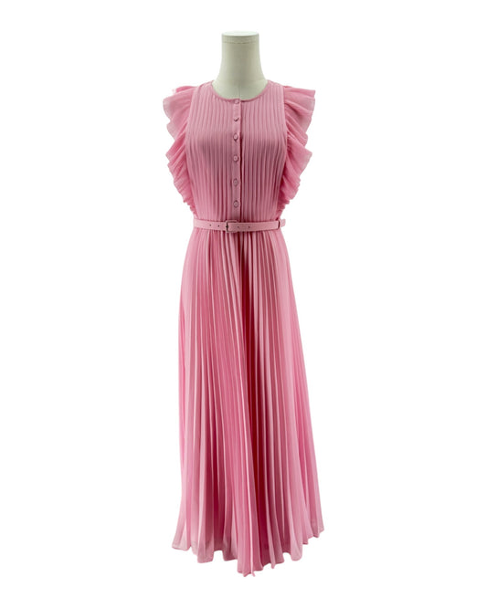 Pink dress on a mannequin against a white background
