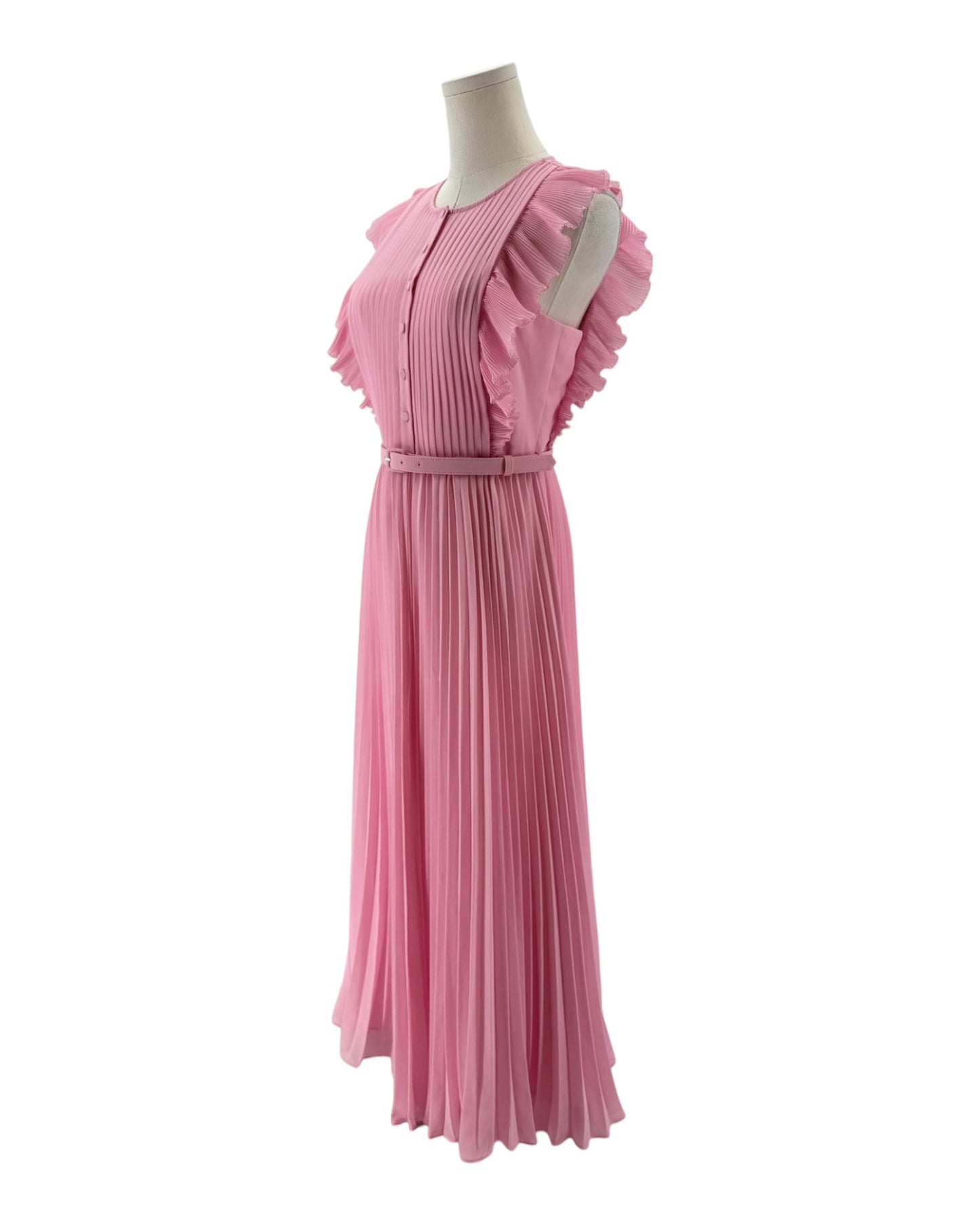 Pink dress on a mannequin against a white background