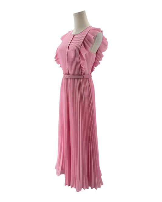 Pink dress on a mannequin against a white background