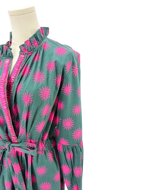 Sheridan French green dress with pink floral pattern