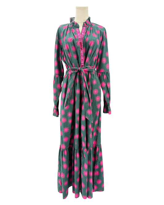 Sheridan French green dress with pink floral pattern