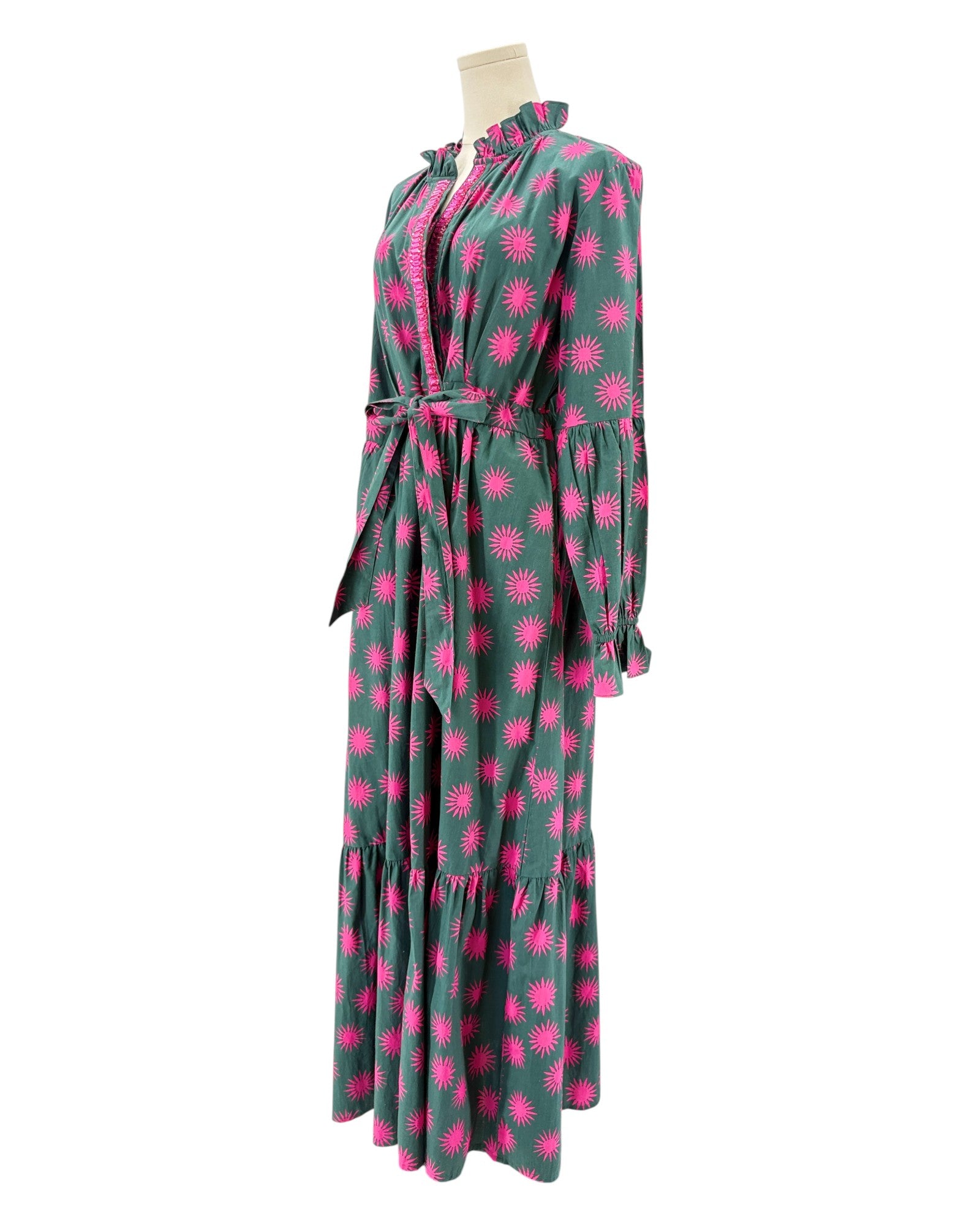 Sheridan French green dress with pink floral pattern