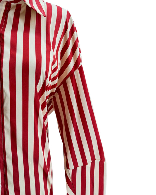 Red and white striped shirt on a white background