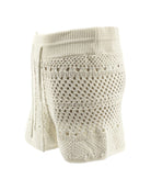 White crochet shorts on a white background