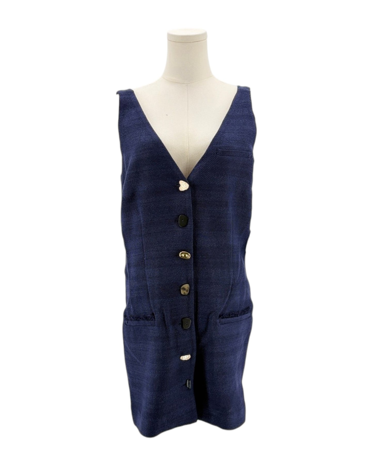 Blue vest on a mannequin against a white background