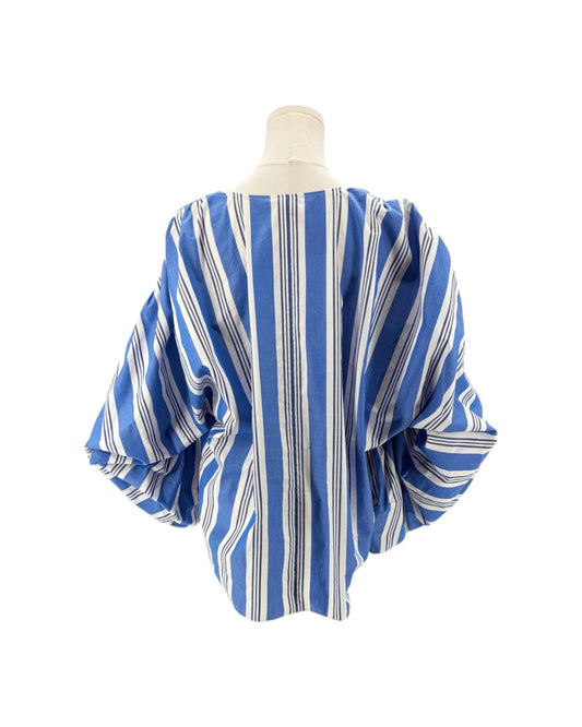 Blue and white striped blouse on a mannequin against a white background