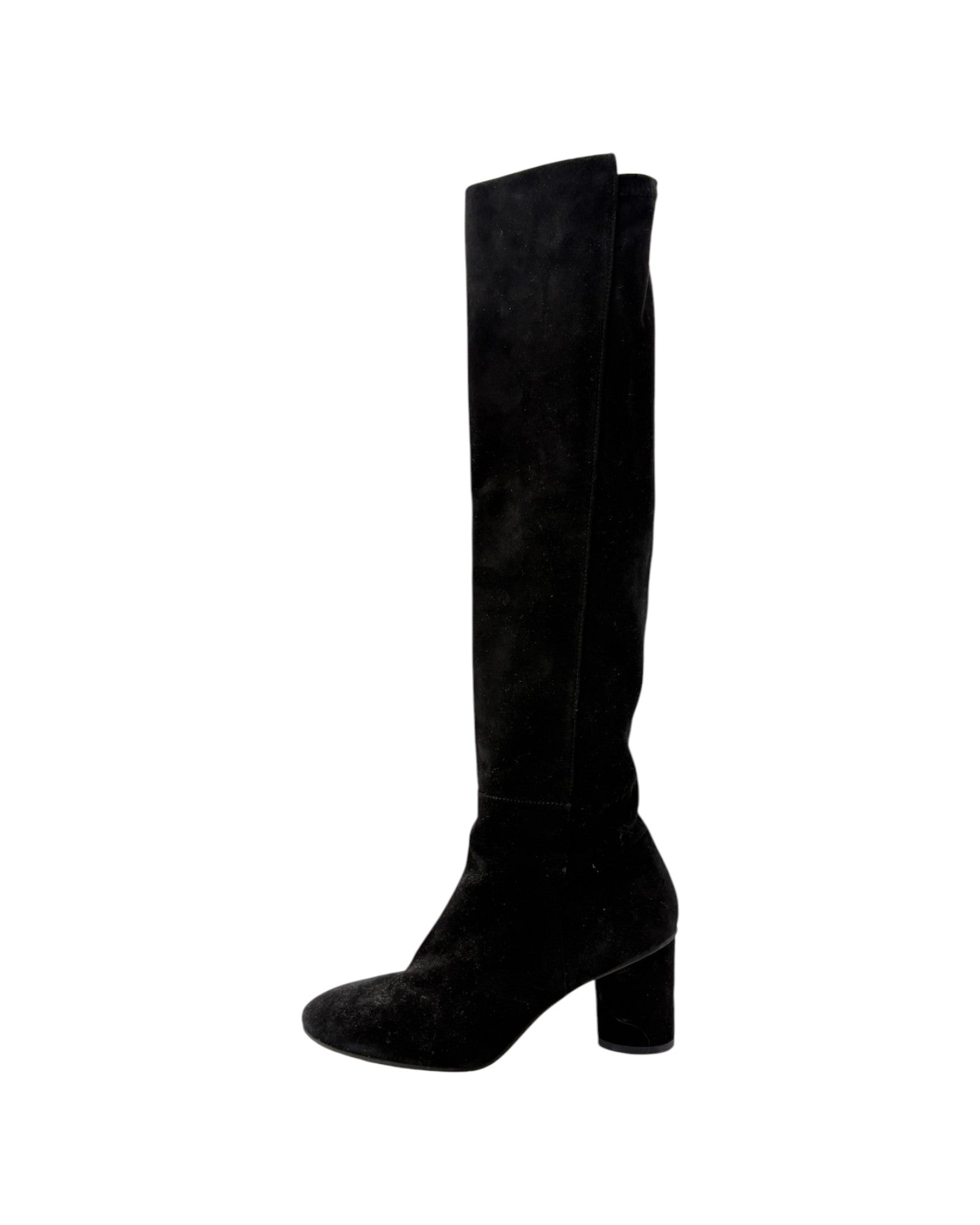 Black knee-high boots on a white background