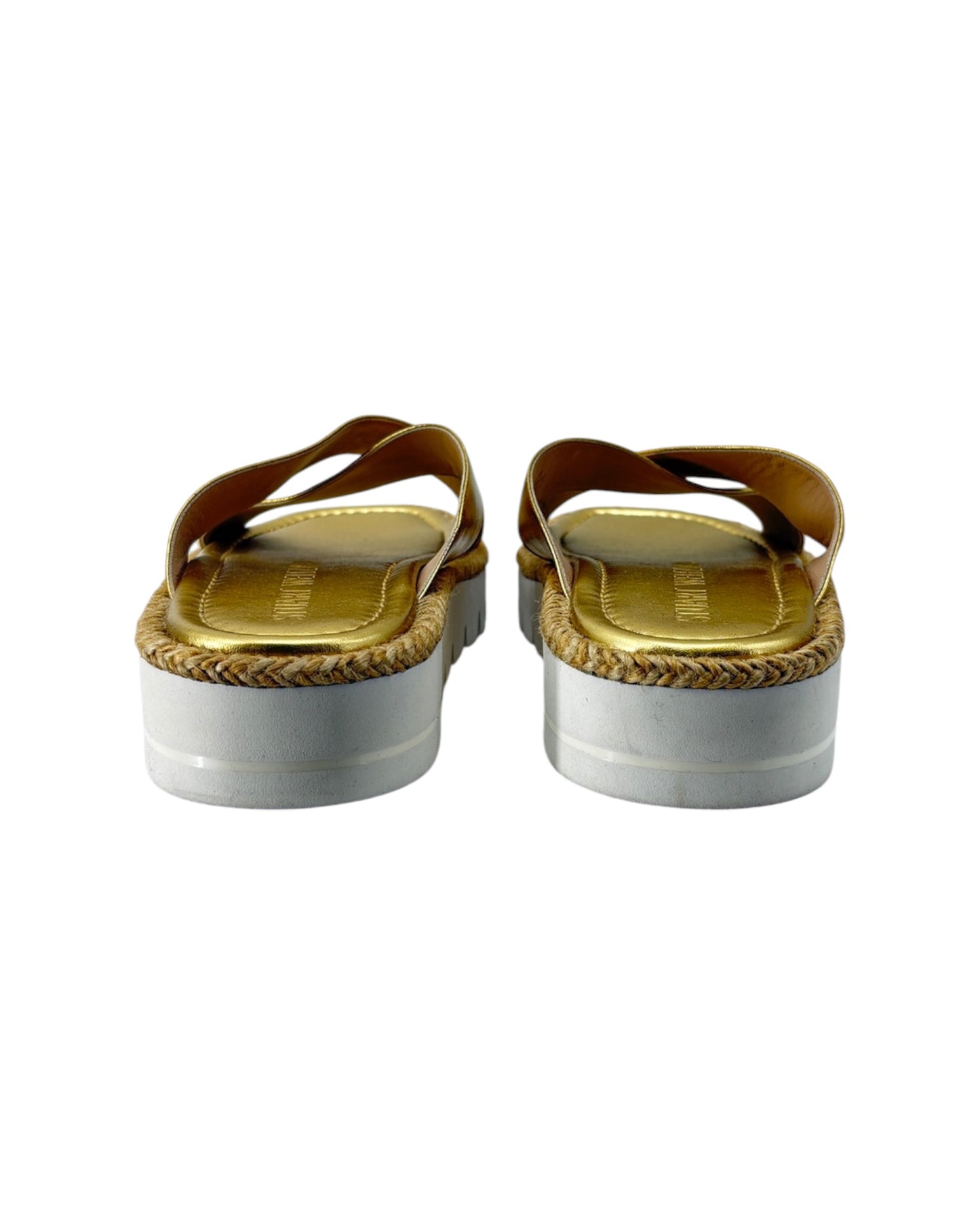 Pair of sandals with jute straps on a white background