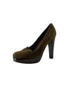 Olive green  high-heeled shoe on a white background