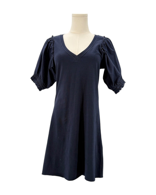 Sundays navy blue dress on a mannequin against a white background
