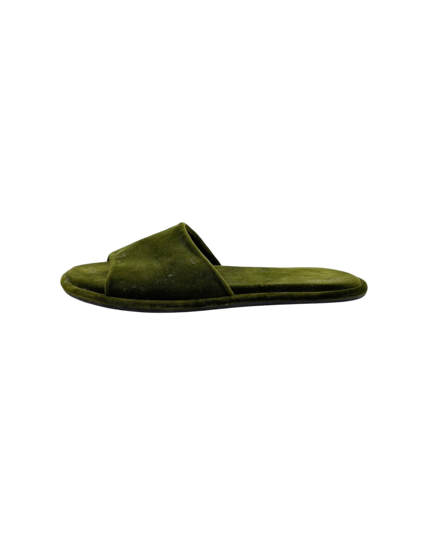 Pair of green slippers on a white background