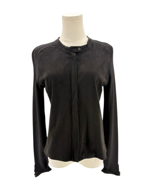 Black long sleeve jacket on mannequin on white background