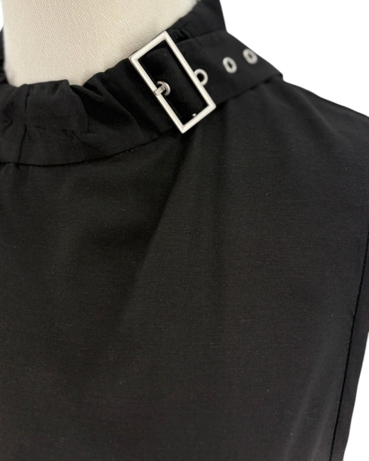 Tibi Black sleeveless top with decorative neckline on a white background
