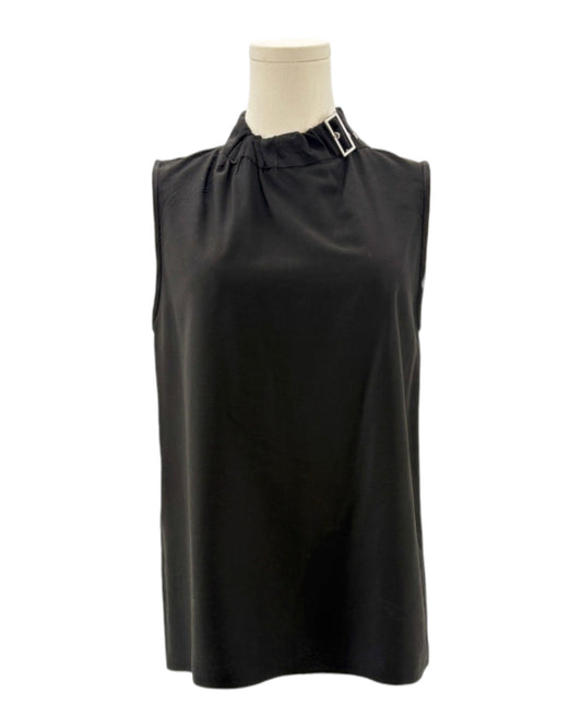 Tibi Black sleeveless top with decorative neckline on a white background