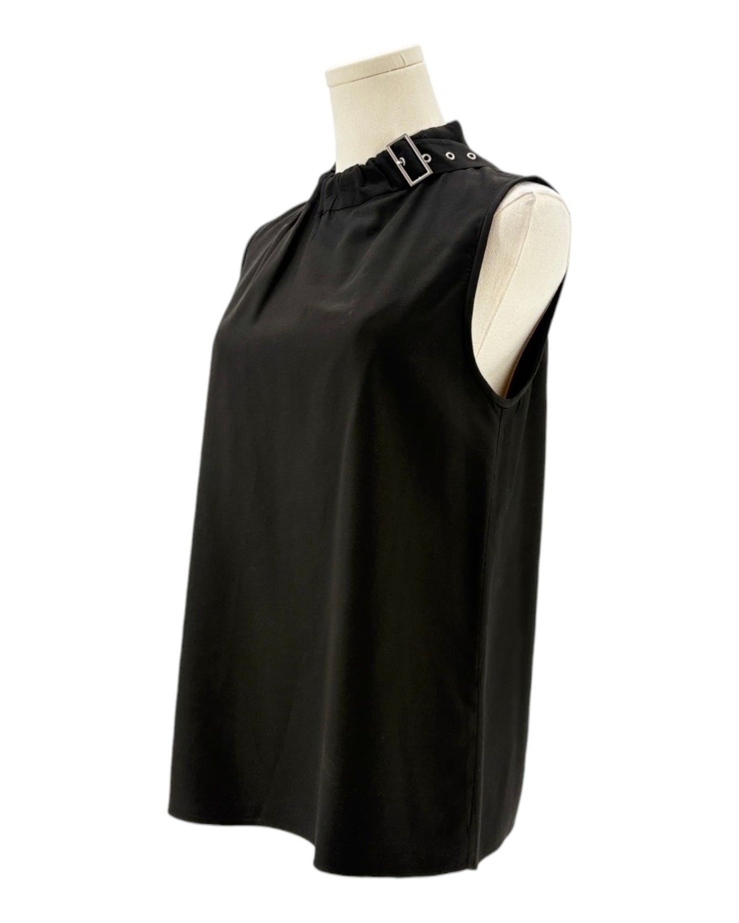 Tibi Black sleeveless top with decorative neckline on a white background