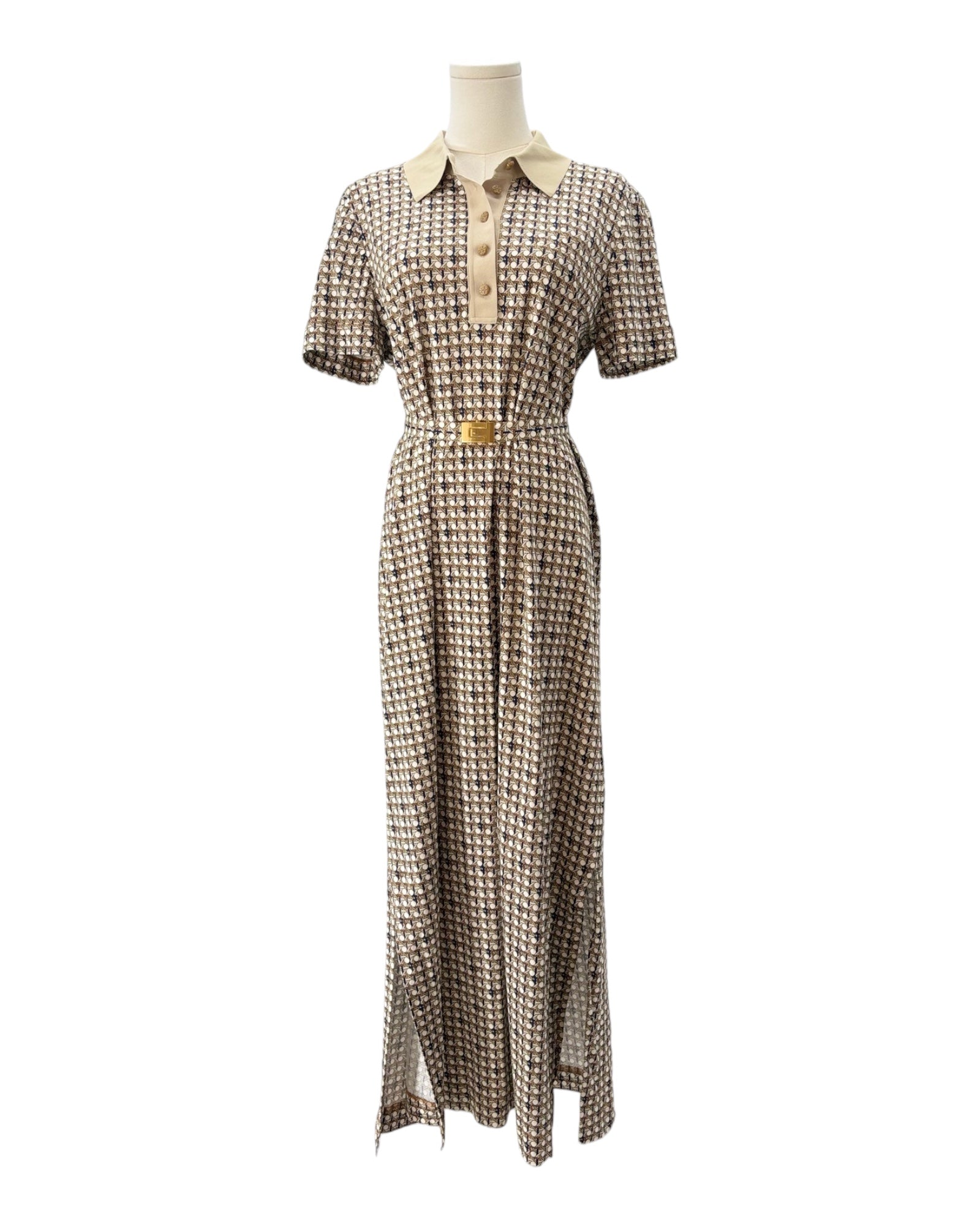 Checkered dress on a mannequin against a white background
