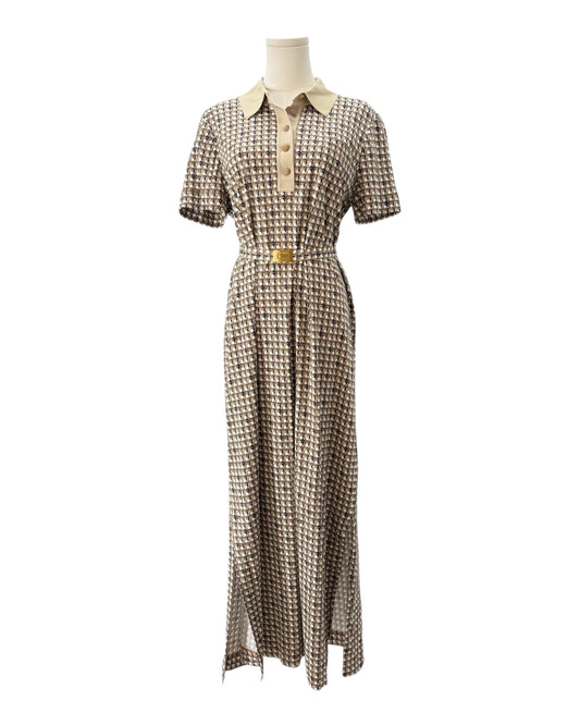 Checkered dress on a mannequin against a white background