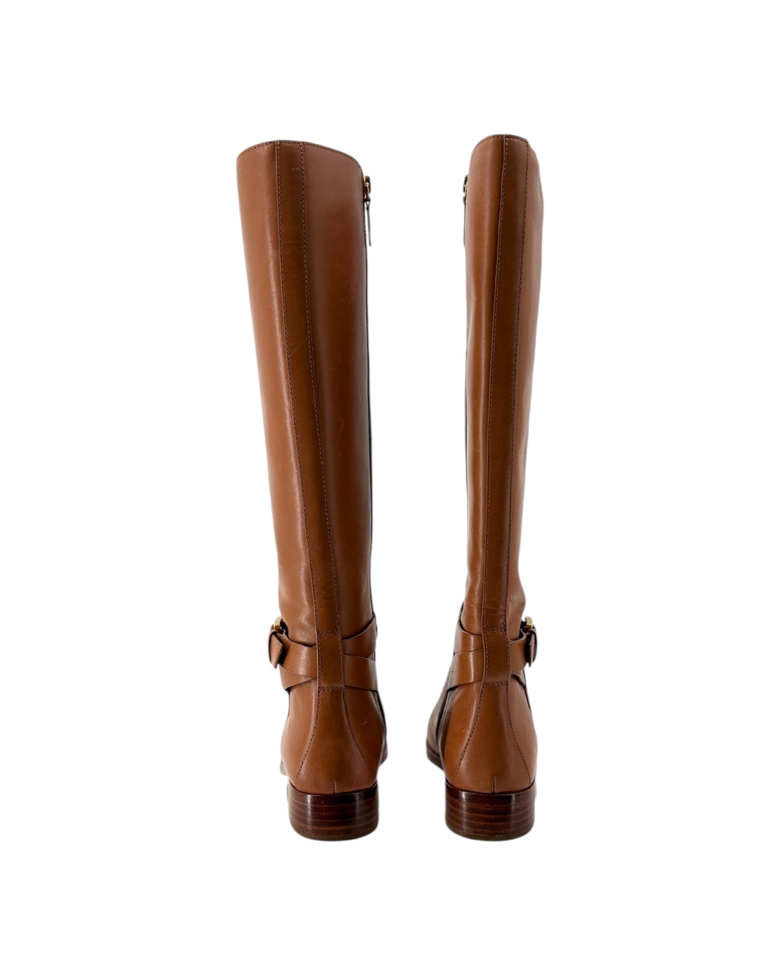 Pair of brown knee-high boots on a white background