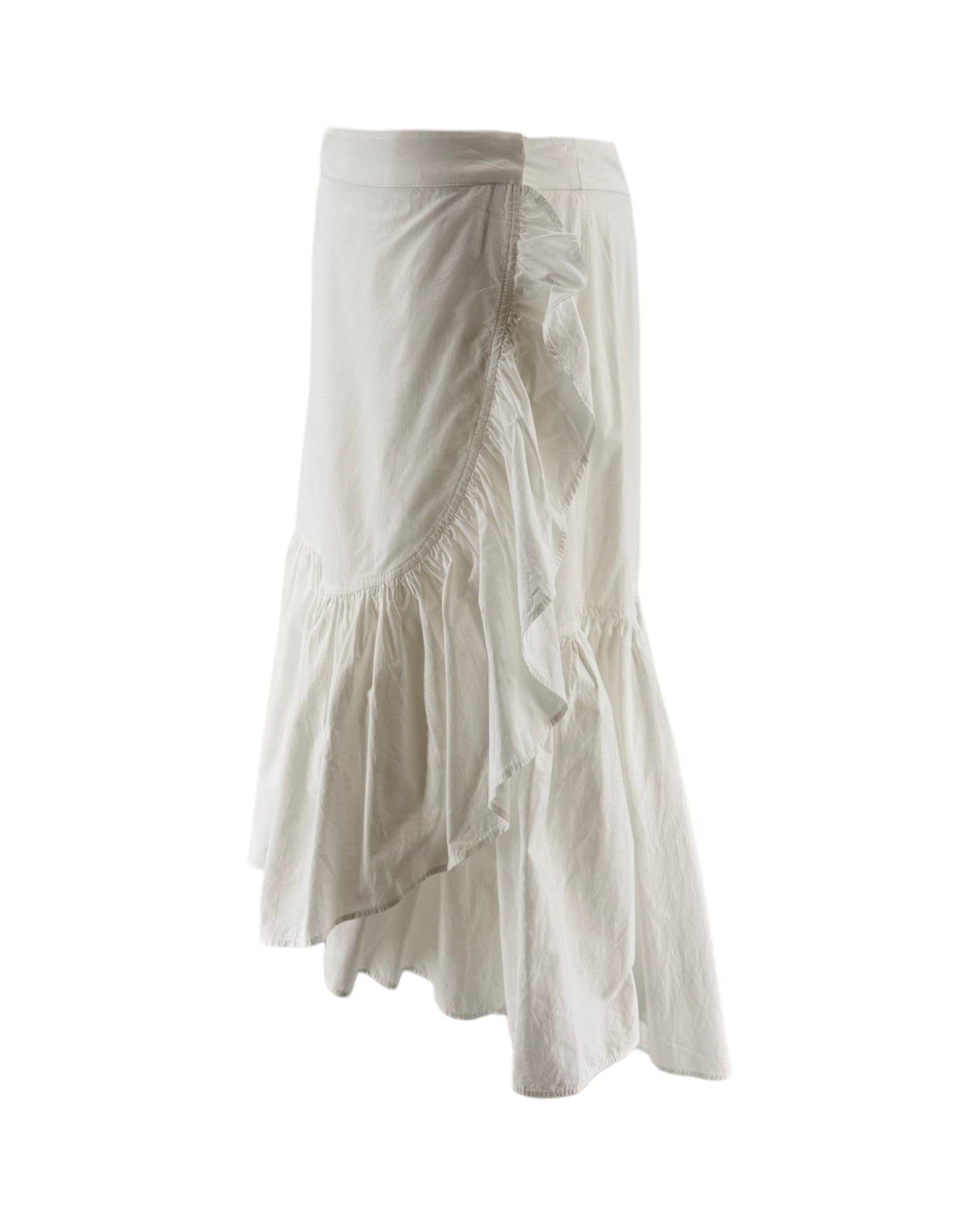 White skirt with ruffled layers on a white background