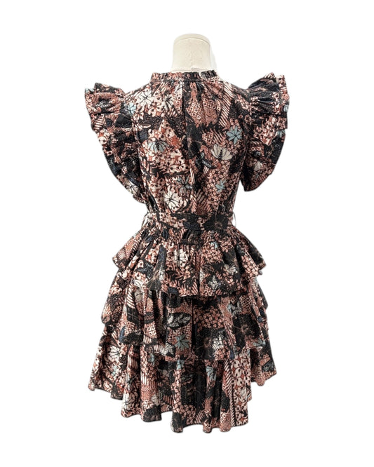 Floral patterned dress on a mannequin against a white background