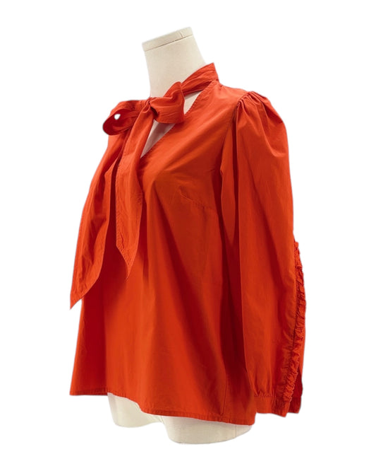Ulla Johnson Julie Tie Neck Ruffled Cotton- Poplin Blouse