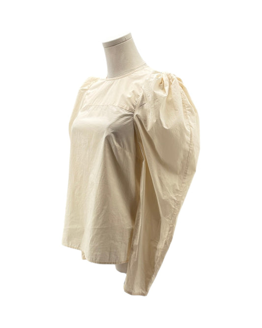 Mannequin wearing a cream-colored blouse with puff sleeves on a white background