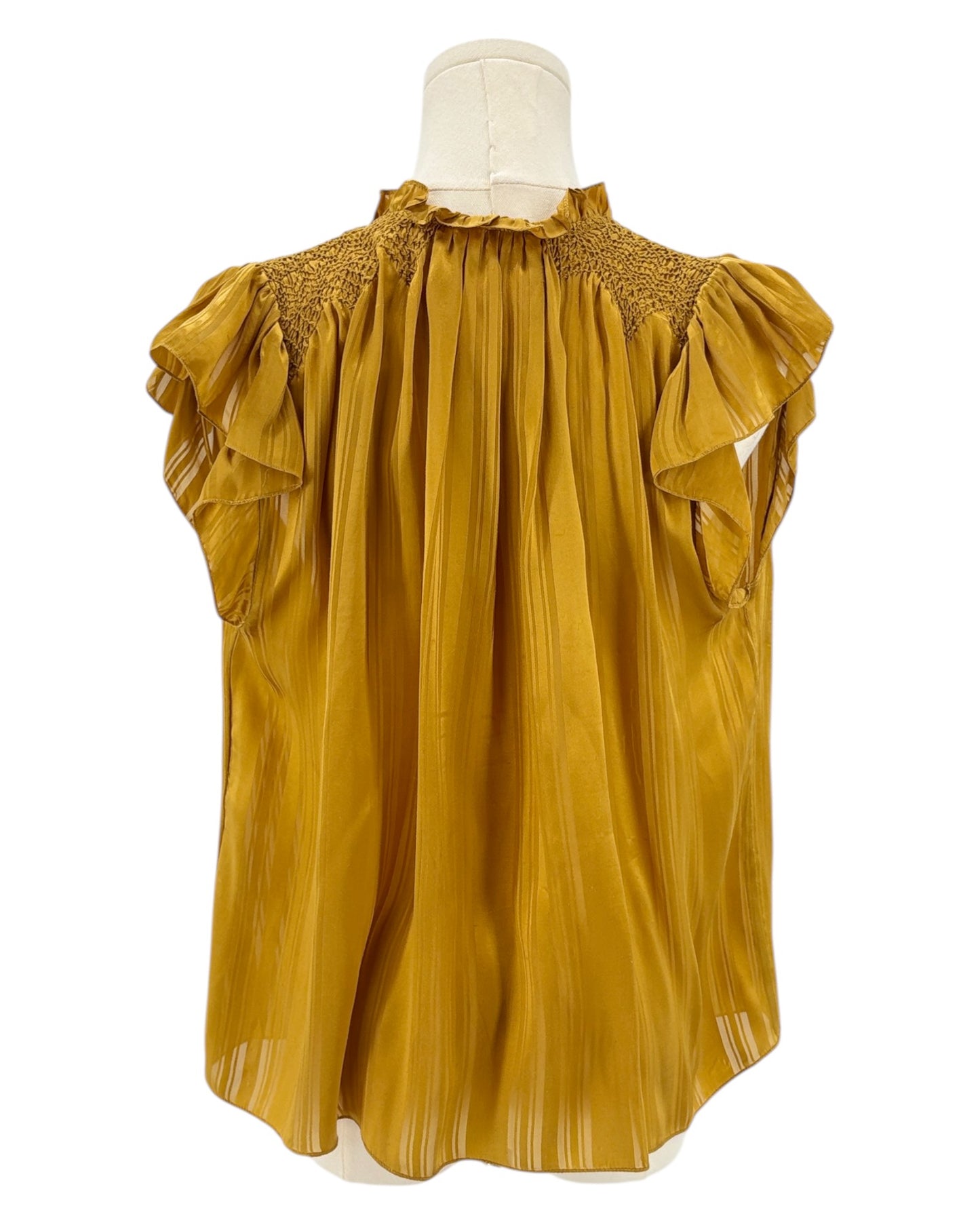 Ulla Johnson gold silk  blouse with ruffled sleeves 