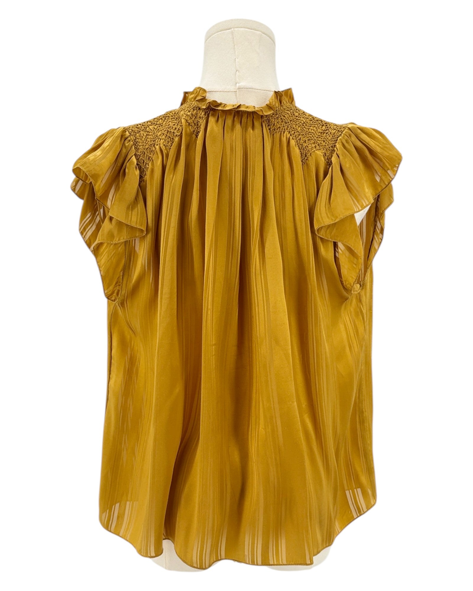 Ulla Johnson gold silk  blouse with ruffled sleeves 