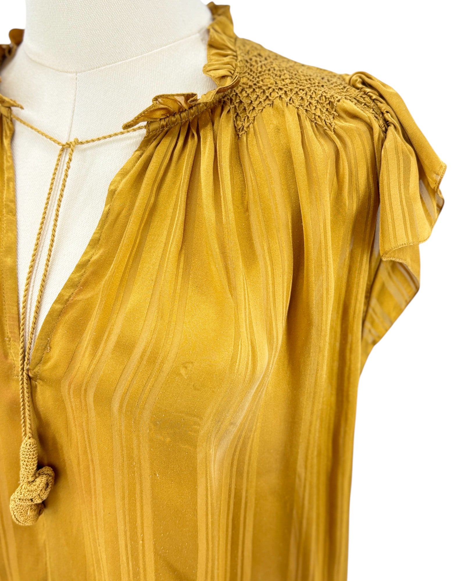 Ulla Johnson gold silk  blouse with ruffled sleeves 