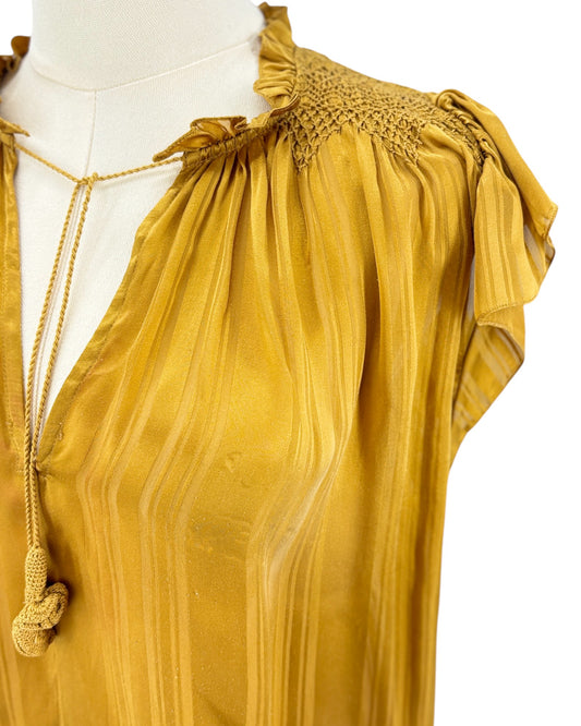 Ulla Johnson gold silk  blouse with ruffled sleeves 