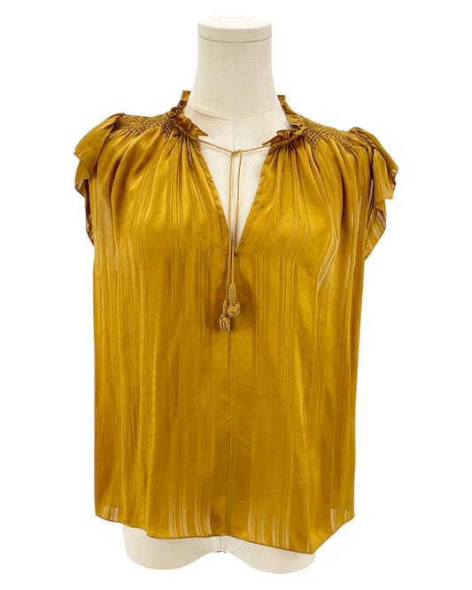 Ulla Johnson gold silk  blouse with ruffled sleeves 