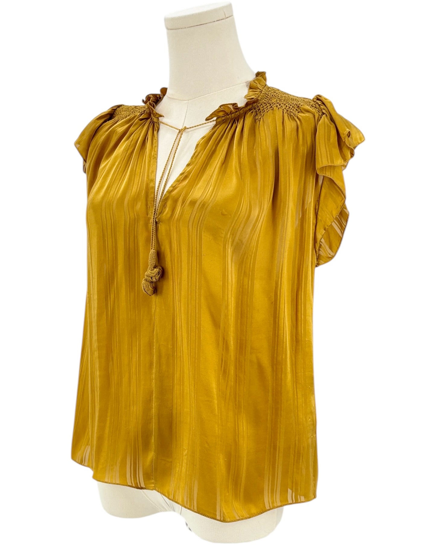 Ulla Johnson gold silk  blouse with ruffled sleeves 