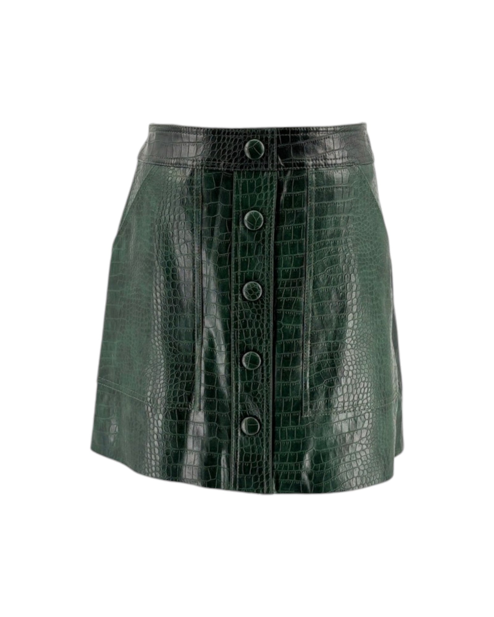 Green crocodile-patterned skirt on a white background