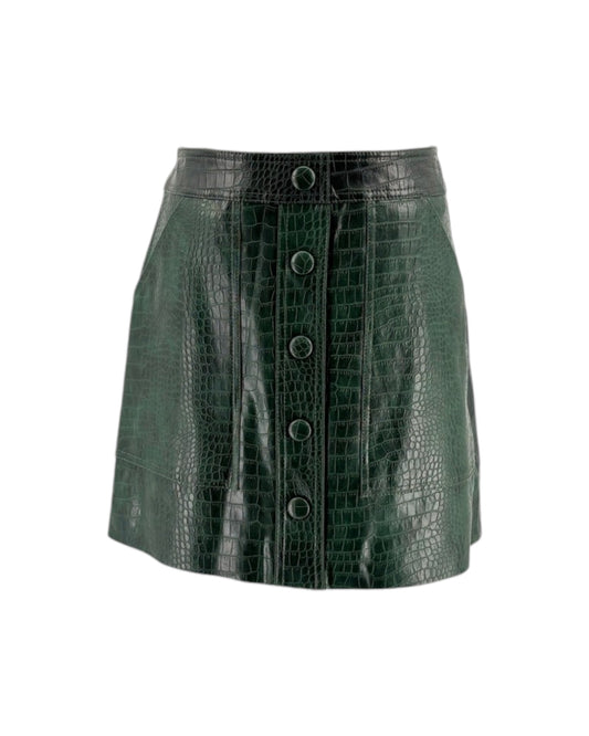 Green crocodile-patterned skirt on a white background