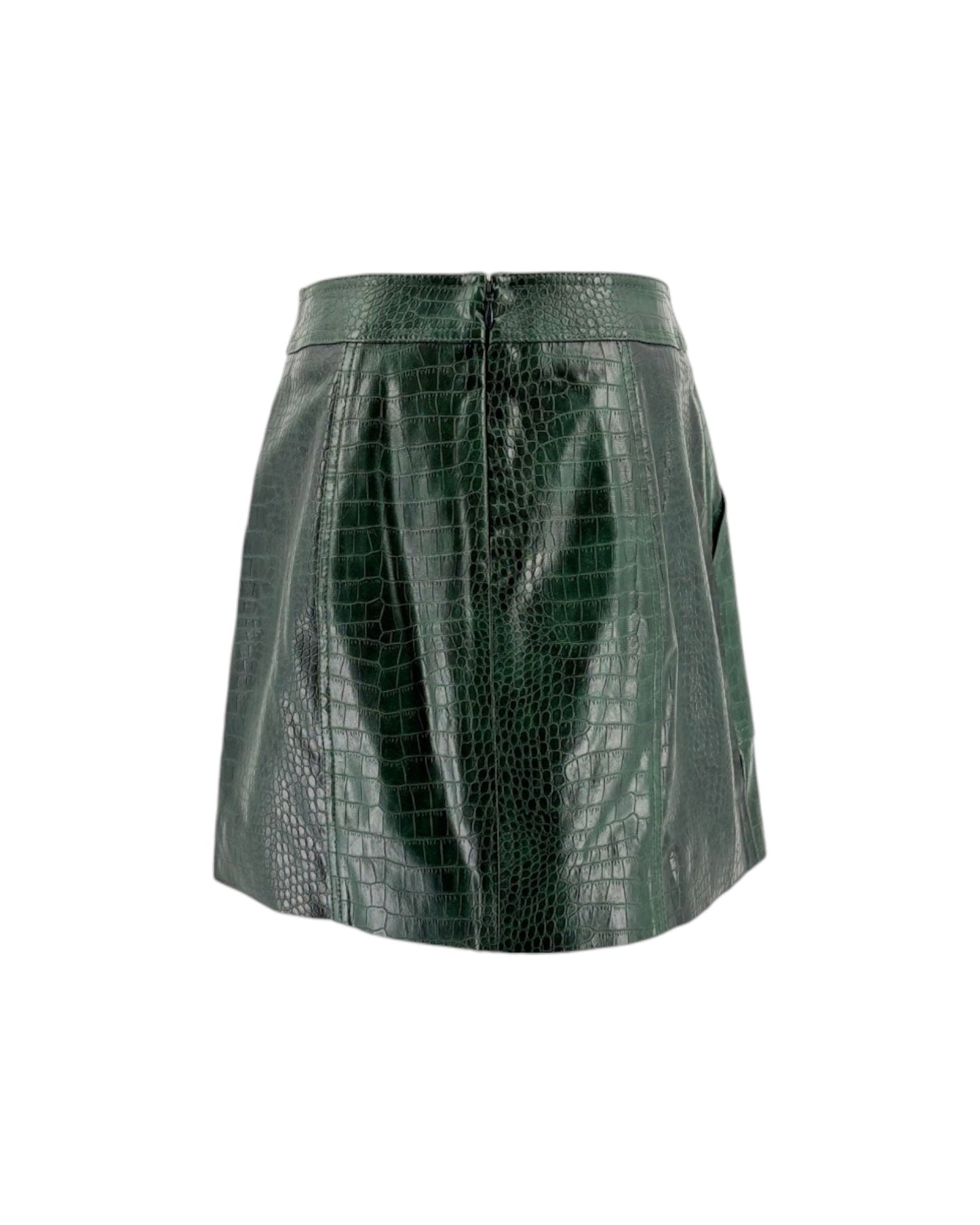 Green crocodile-patterned skirt on a white background