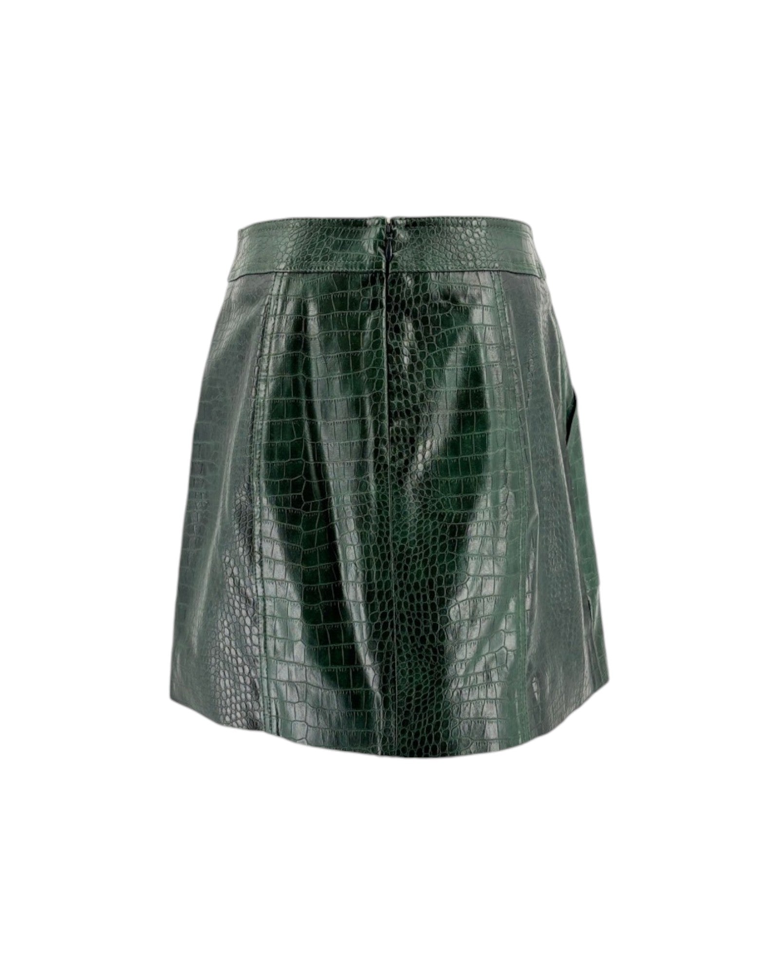 Green crocodile-patterned skirt on a white background