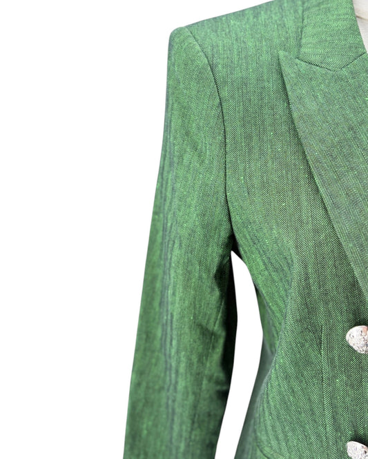 Green textured blazer on a white background