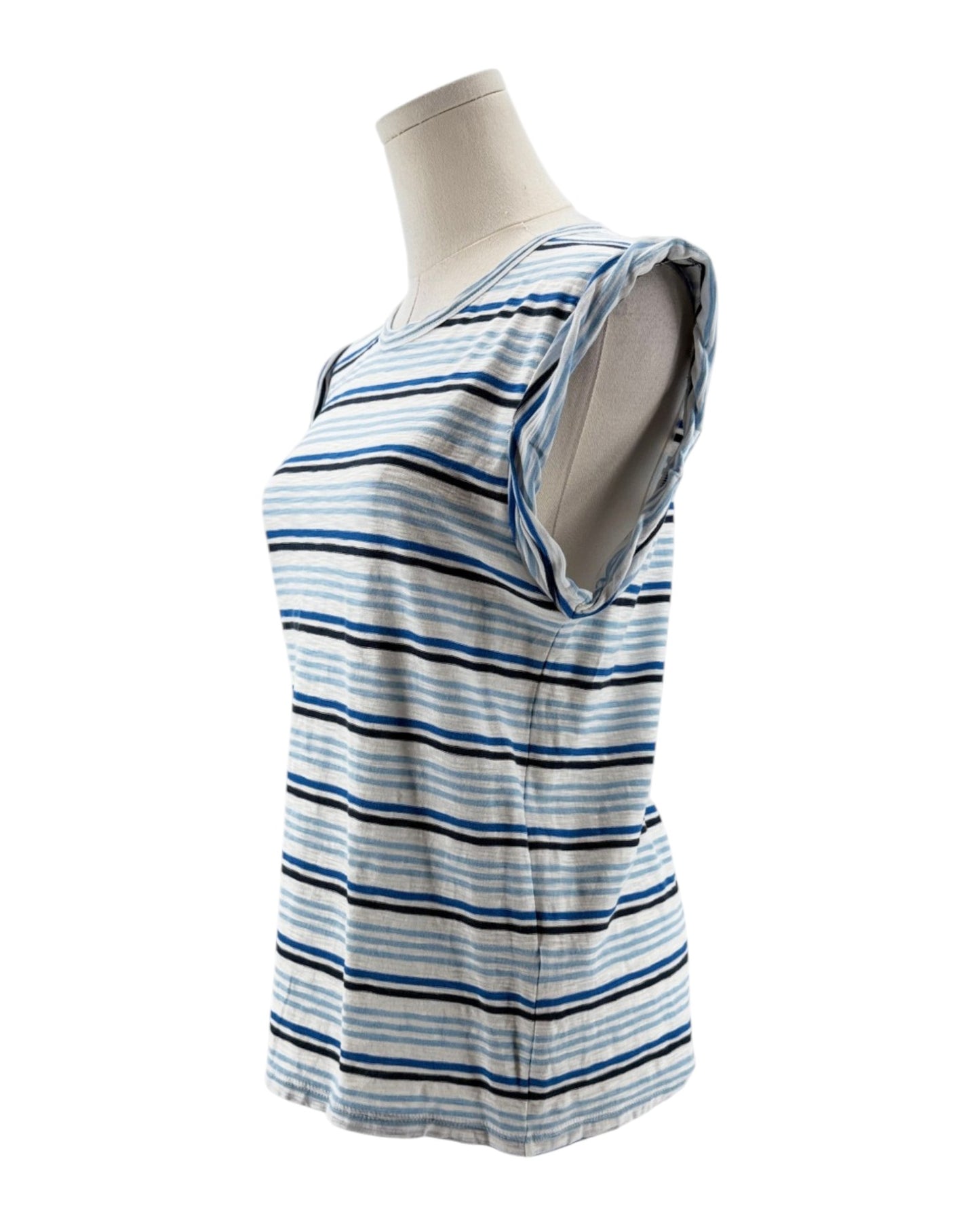 Striped tank top on a mannequin against a white background