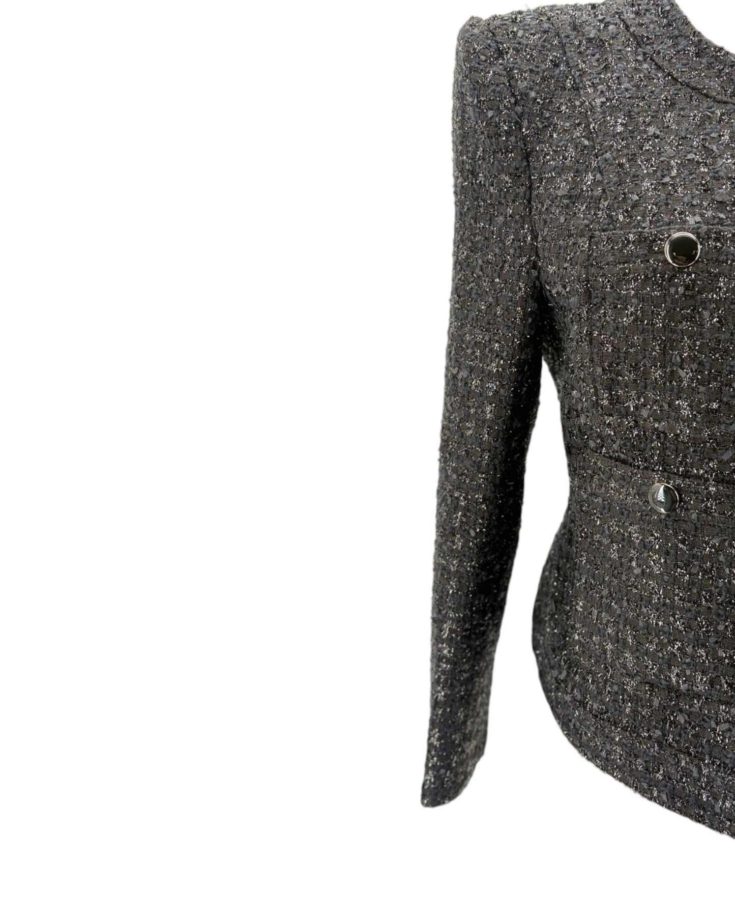 black textured blazer on a white background