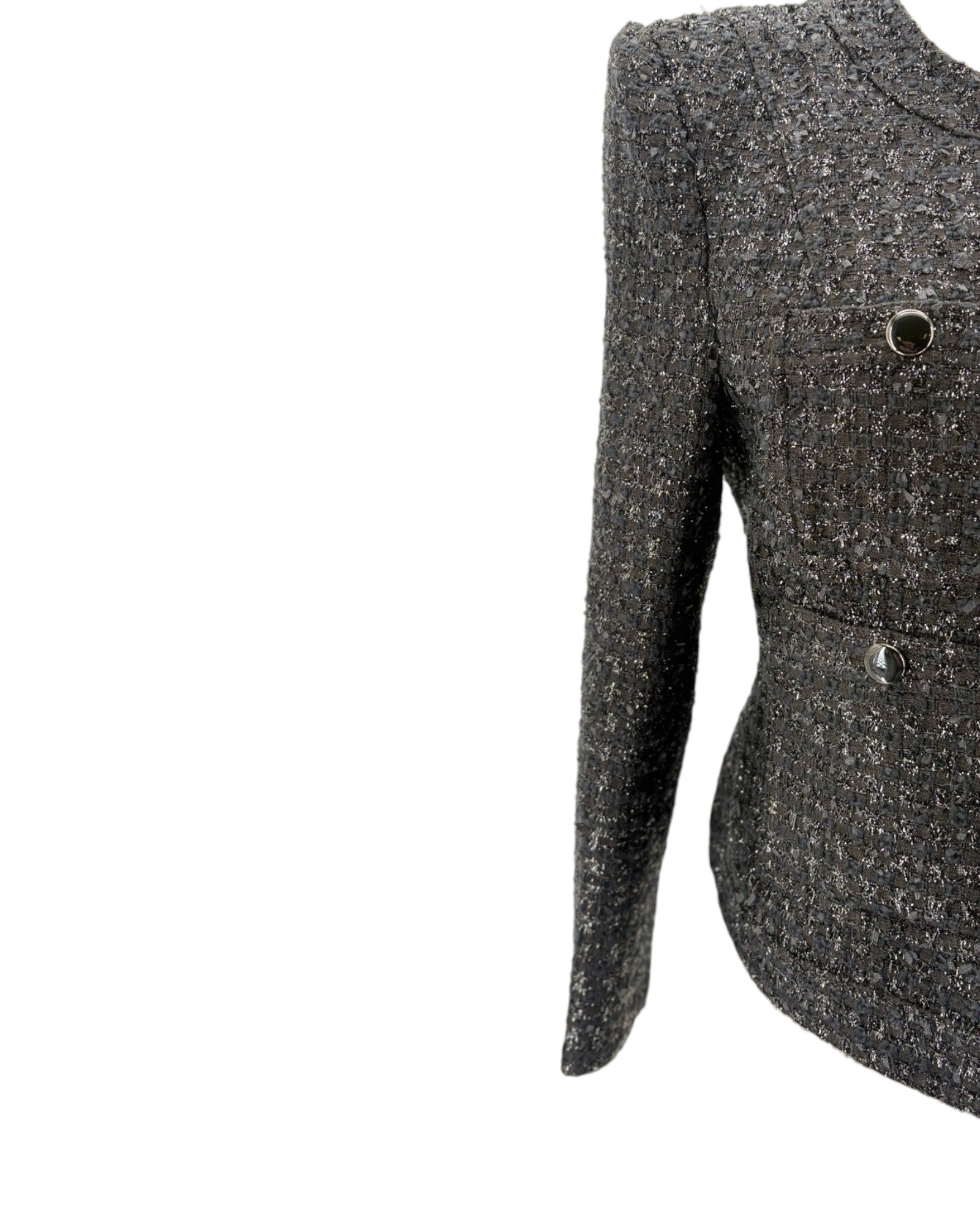 black textured blazer on a white background