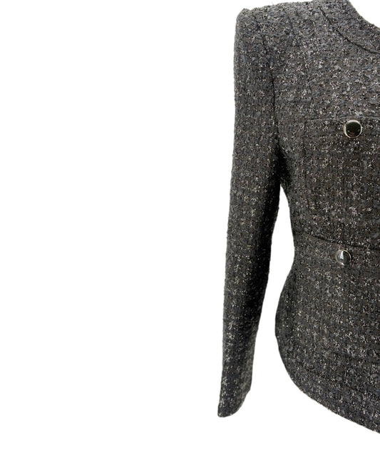 black textured blazer on a white background