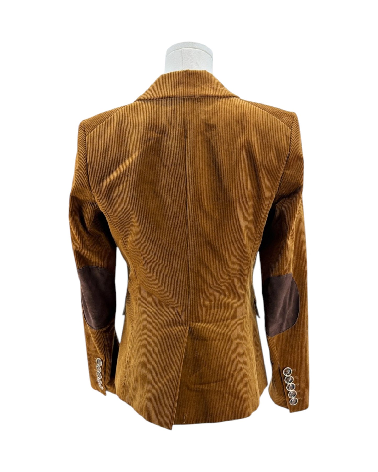 Brown corduroy jacket on a mannequin with a white background
