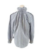 Veronica Beard blue and white striped shirt on a mannequin with a white background